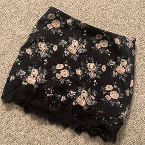 Black floral short pencil skirt with lace bottom